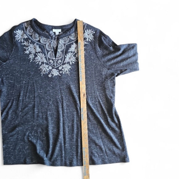 J. Jill Embroidered Tunic Top Plus 2X Gray Boho Casual Knit Elevated Basics - Picture 13 of 16